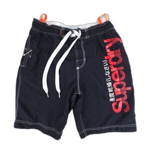 SUPERDRY 10" Logo Swim Sport Trunks Lined Board Shorts Black Mens XL 90s y2k